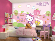 女孩儿童公主卧室墙贴纸床头房门hellokitty猫壁画壁纸粉色装饰画