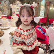 女童圣诞毛衣韩版网红宝宝白色，针织毛线衫洋气童装洋气套头打底衫