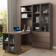 北欧书台书柜一体组合简约转角，电脑桌家用书桌，伸缩书房家具套装