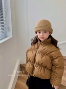 女童羽绒服2021短款韩版洋气卡其色羽绒纯色不规则外套潮免洗