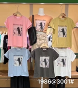 1986T恤短袖2024春圆领时尚休闲卡通小猫印花通勤常规上衣3001