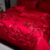 高级感龙凤中式全棉刺绣，四件套纯棉婚，房出嫁红色床盖喜庆结婚床品