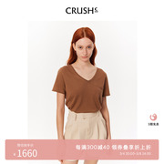 CRUSH CollectionV领美式羊绒T恤夏季时尚休闲短袖女百搭上衣