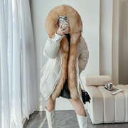 超大毛领羽绒服女2023冬季女装皮草白色中长款休闲白鸭绒外套