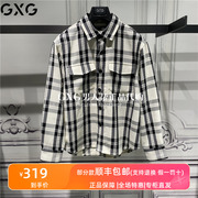 GXG男装衬衣2023秋季商场同款黑白格翻领长袖衬衫GEX10313303