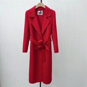 迪2023冬装新年红色，羊毛呢大衣女，气质长款双面呢外套3268