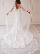 新娘婚礼白色珍珠网纱披风背后深v蕾丝花边舞台，演出斗篷长款披肩*