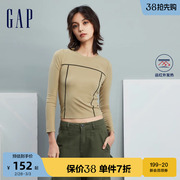 gap女装冬季logo紧身圆领，发热保暖长袖，t恤时尚运动上衣836104