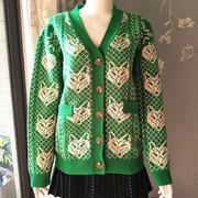 地球店绿色毛衣，外套女中长款宽松针织，开衫2021春季