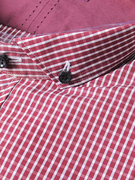 纯棉长袖衬衫威可红色格子扣领尖领修身四季时尚100%棉衬衣