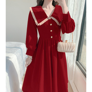 敬酒服裙子女法式红色连衣裙复古丝绒优雅赫本风收腰显瘦气质