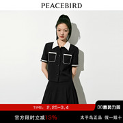 太平鸟短袖小香风外套，女薄款2023夏装黑色，气质短款高级感上衣