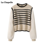拉夏贝尔/La Chapelle法式假两件针织衫女秋冬条纹毛衣上衣