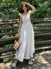 法式设计感小众白色无袖连衣裙高腰显瘦飞飞袖气质长裙子