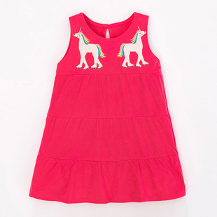 女童玫红色无袖连衣裙宝宝，简洁背心裙子儿童，纯棉夏装婴幼儿沙滩裙
