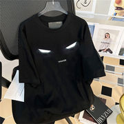 夏季欧美潮酷短袖圆领上衣黑色中性风朋克创意印花纯棉t恤男女潮