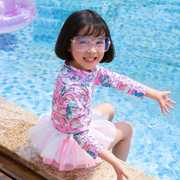 儿童泳衣女童宝宝连体蕾丝纱裙，公主中小童泳装长袖女孩防晒游泳衣