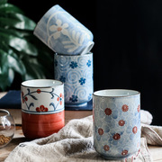 西田木雨 日式手工彩绘青花瓷茶杯 无手柄家用创意直身杯陶瓷杯子