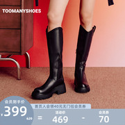 toomanyshoes靴子秋冬公路商店，粗跟厚底增高v口高筒骑士靴女