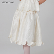 veecozhao设计师原创品牌复古白提花(白提花，)半裙蓬蓬裙甜美