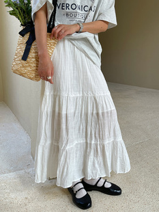 法式气质半身裙女2024春夏设计感拼接长裙高腰温柔风白色裙子