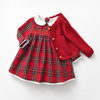 一周岁女孩衣服红色格子连衣裙秋季婴幼儿公主裙长袖，女宝宝秋装潮