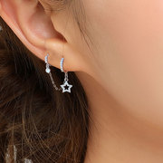 双耳洞耳环女高级感气质耳骨耳扣一体式时尚925银圈圈耳坠耳饰品