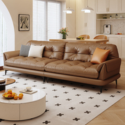 意式真皮沙发现代简约轻奢复古风小户型直排沙发客厅头层牛皮沙发