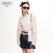 xiaoli筱李原创设计师品牌，秋冬女士手绘繁花不对称式针织开衫