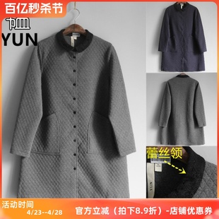 YUN韫春季秋季女装蕾丝领夹棉中长款女外套 韩版休闲棉衣1702