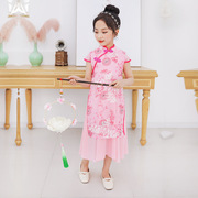 女童古装汉服旗袍裙子夏季儿童中国风表演服中大童雪纺连衣裙