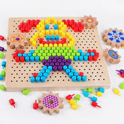 巧之木250粒蘑菇钉玩具儿童diy手工插珠拼图木制百变像素画蘑菇丁