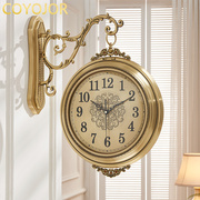 欧式黄铜色大号美式客厅静音挂钟，家用双面钟表时钟创意石英两面钟