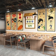 手绘卡通韩式火锅壁纸韩剧街景海报韩食屋韩国简餐料理烤肉店墙纸