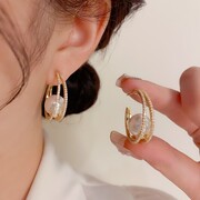 轻奢高级感气质双层满钻珍珠耳环独特设计感银针耳钉复古夸张耳饰