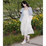 白色吊带连衣裙夏装搭配一整套小个子茶系穿搭韩剧女主减龄两件套