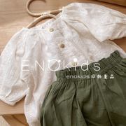 女童森系薄棉透气蕾丝，短袖娃娃衫宝宝，韩国文艺宽松纯棉短袖衬衫