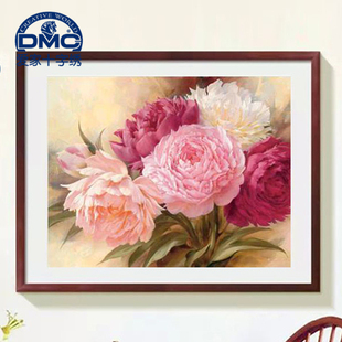 法国dmc十字绣套件精准印花专卖客厅五朵牡丹花卉系列