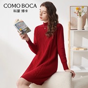 科蒙博卡100%羊毛加厚优雅气质，新年红裙子，针织2023秋冬宽松连衣裙