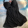 欧美黑色深V柔软性感透明睡裙薄款透气睡衣短裙吊带女前扣开衫