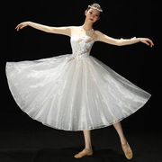 舞蹈演出服装中长款芭蕾纱白色合唱服开场舞蓬蓬裙伴舞长裙女