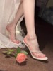 千金小姐~夏天仙女水晶透明高跟鞋，女粗跟水钻凉鞋，白色高跟凉拖鞋