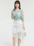 奥特莱斯品牌折扣女装夏季纯色小吊带+蝙蝠袖雪纺衫两件套装