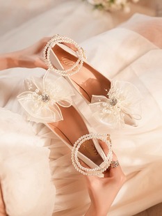 婚鞋新娘鞋2023法式尖头细高跟鞋秀禾主，婚纱结婚礼服伴娘单鞋
