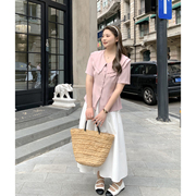 alin定制大码女装2023夏季胖mm淑女，气质上衣遮肉法式收腰衬衫