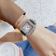  女士手表真皮表带时尚满韩版方形表盘镶钻女表石英国产腕表