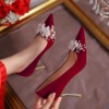 2024年红色婚鞋女秀禾服两穿细跟高跟新娘鞋敬酒服中式礼服鞋