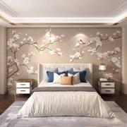 新中式墙布电视背景墙卧室客厅墙纸影视墙衣酒店无缝装饰花鸟壁画