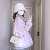 淡紫色小香风菱格羽绒棉服女冬季高级感拼接短款毛领棉衣外套
