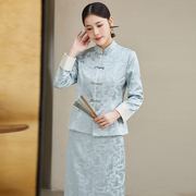 新中式禅意套装国风女装复古盘扣改良旗袍汉服上衣禅服茶服两件套